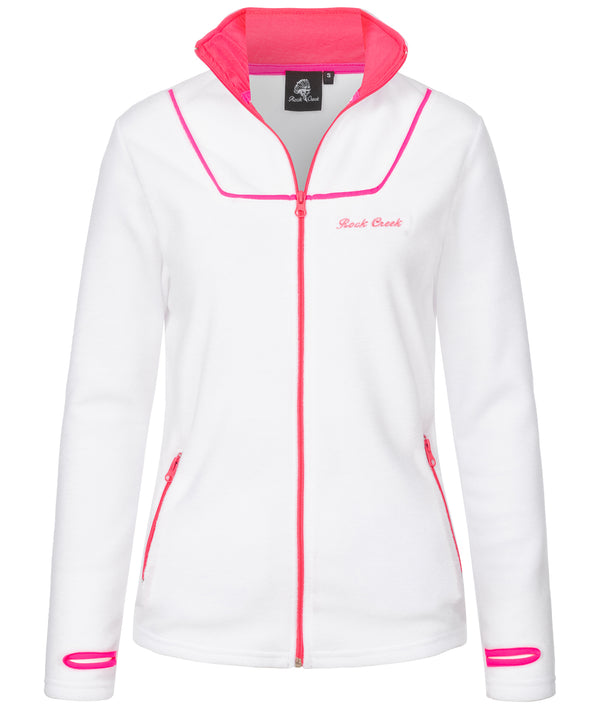 Rock Creek Damen Fleecejacke D-473 weiß pink XS-2XL aus 100% Polyester mit Reißverschluss und Kontrastdetails