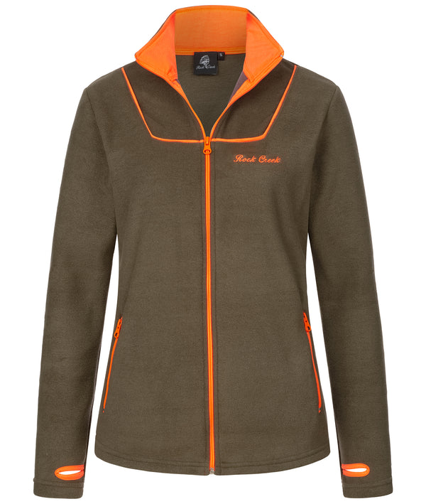 Rock Creek Damen Fleecejacke D-473 khaki orange XS-2XL warme Damen Outdoorjacke Fleece mit farbigen Kontrasten