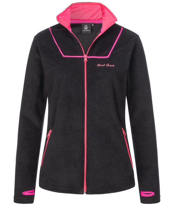 Rock Creek Damen Fleecejacke D-473 schwarz pink XS-2XL klassische Damenjacke Fleece mit Kontrastnähten und Taschen