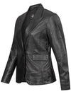 Schwarzes Damen Ledersakko Rock Creek D-512 – hochwertiger Lederblazer mit Reverskragen und Polyester-Innenfutter für Business & Events.