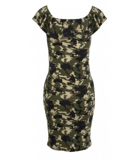 Damen Midikleid Sommer Kleid Camouflage D-331