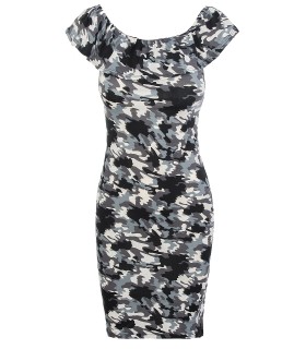 Damen Midikleid Sommer Kleid Camouflage Sommerkleid Figurbetont  