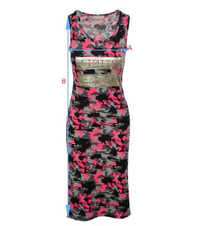 Damen Midikleid Sommer Kleid Camouflage D-333