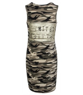 Damen Midikleid Sommer Kleid Camouflage D-333