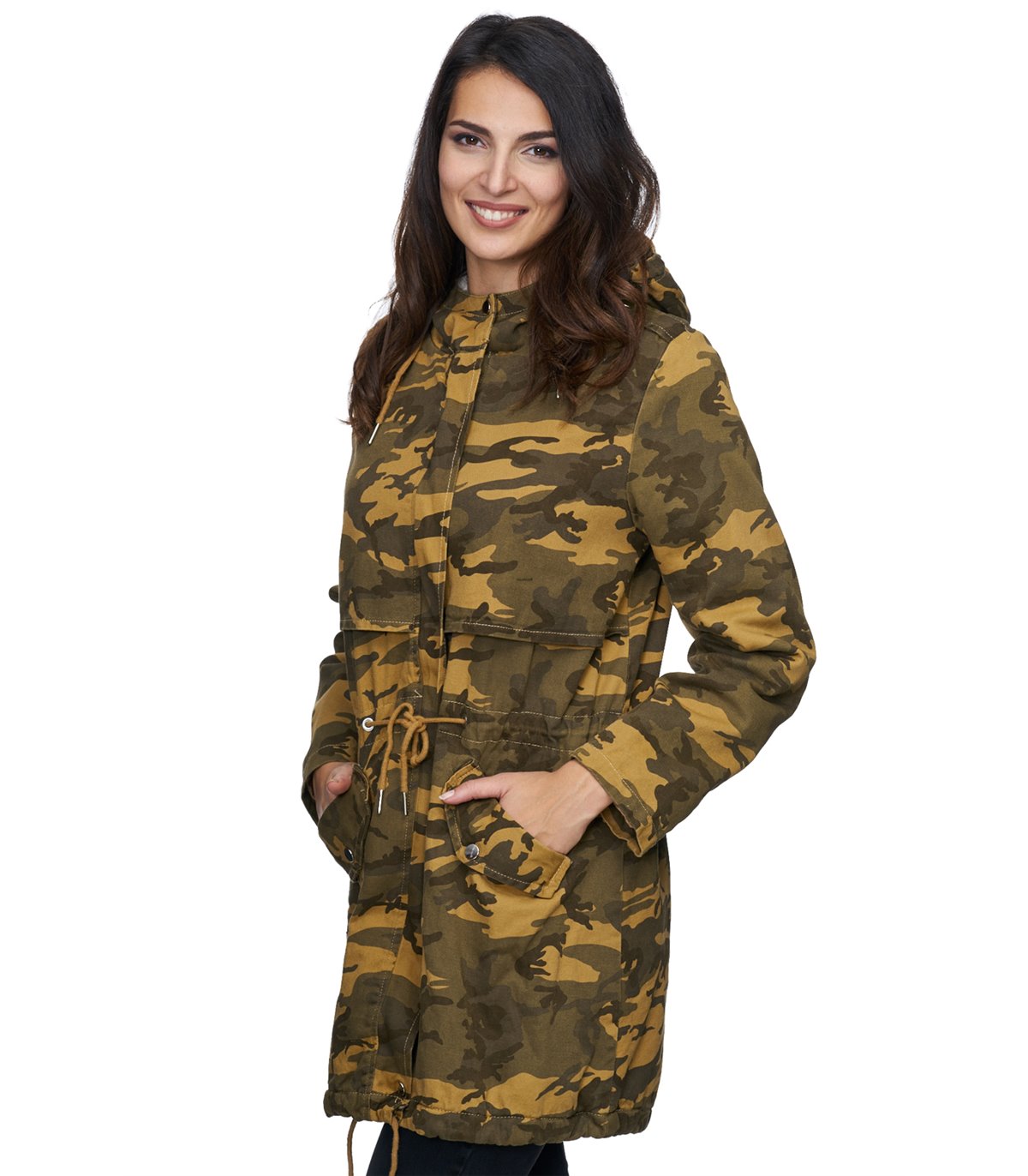 Damen Winter Jacke camouflage Mantel warm Parka Grün Gelb ...