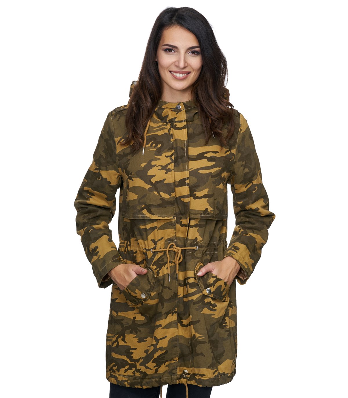 Damen Winter Jacke camouflage Mantel warm Parka Grün Gelb ...