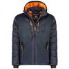 Anapurna Herren Winterjacke H-354A in Marineblau – warme Performance-Jacke aus 100 % Polyamid mit Kapuze und orangefarbenem Innenfutter.